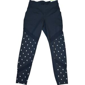 Old Navy Active Black 7/8 Leggings Mesh Panels Glitter Palm Print, Medium - NEW